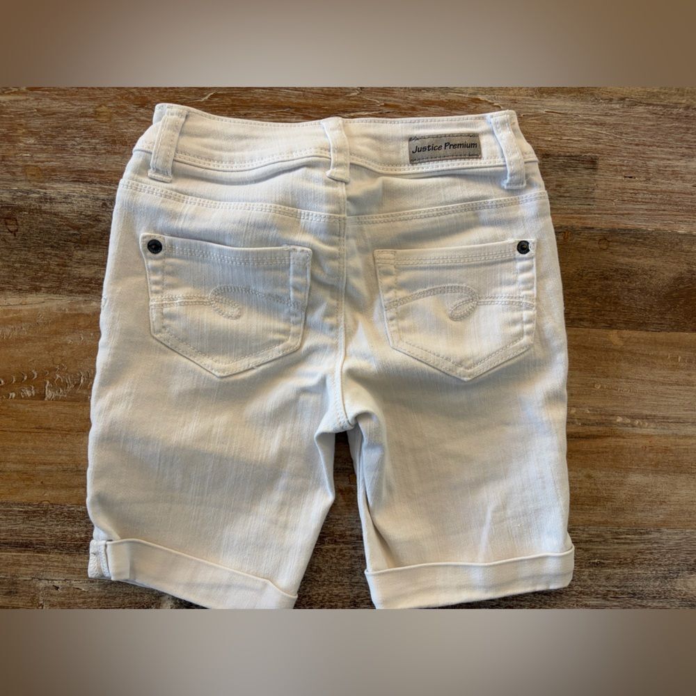Justice Premium Girls White Stretch Denim Bermuda Shorts, Size 8 S - Picture 2 of 11